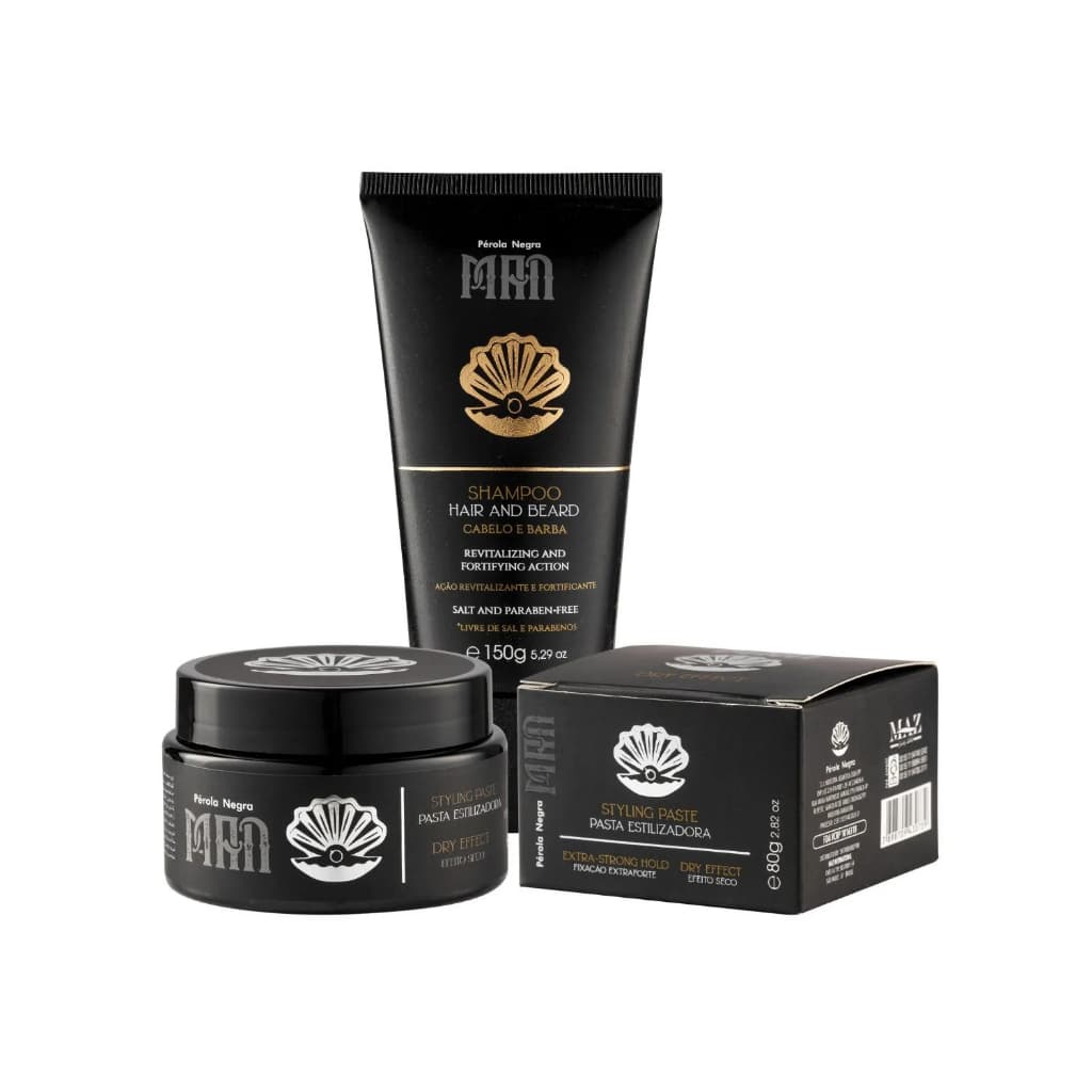 Kit Masculino Cabelo Fortes - Shampoo 150ml e Pomada Styling 80g - Pérola Negra