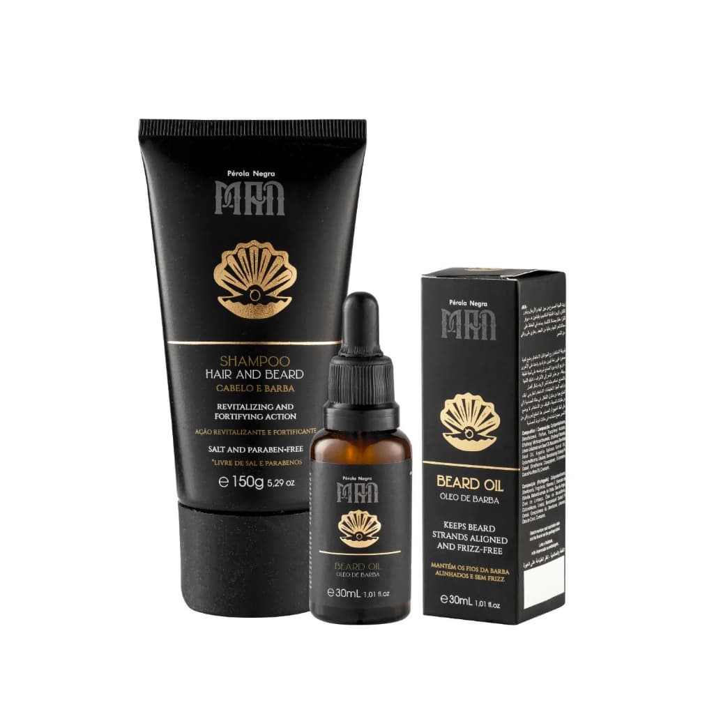 Kit Masculino Barba & Cabelo - Shampoo 150ml e Óleo de Barba 30ml - Pérola Negra