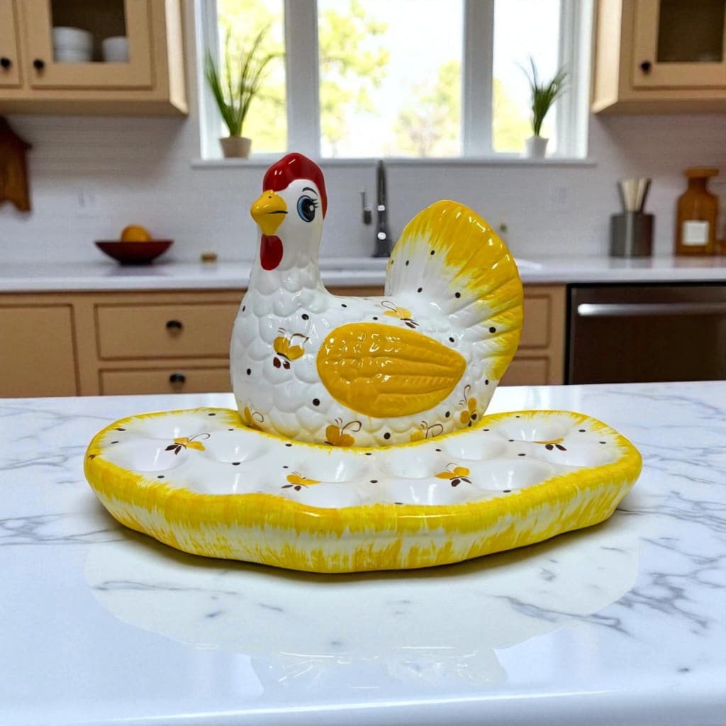 Galinha Porta Ovo De Cerâmica Suporte 12 Ovos Enfeite Para Cozinha  Decoração