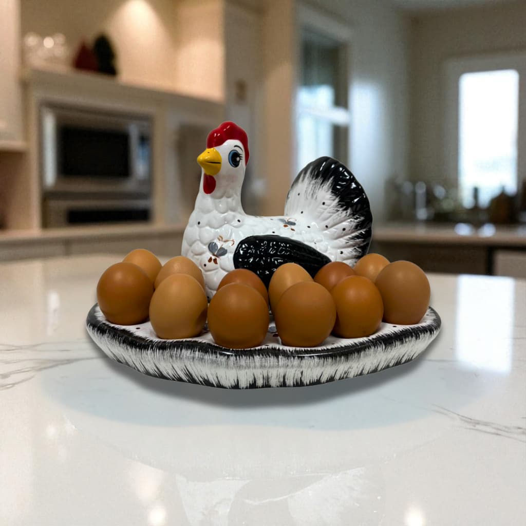 Galinha com Porta Ovos de Cerâmica Decoração Cozinha 1 Duzia de Ovos