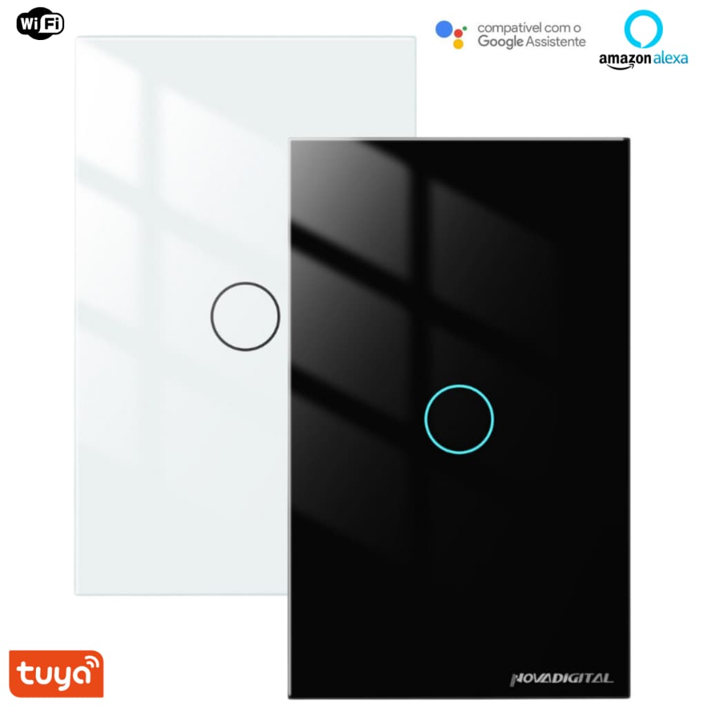 Interruptor Inteligente wifi Touch Novadigital 1/2/3/4 botões Alexa Google Home Tomada