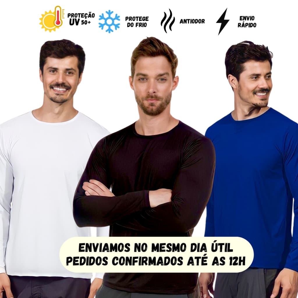 Camisa Proteção Solar Uv+50 Segunda Pele Térmica Do P Ao XG