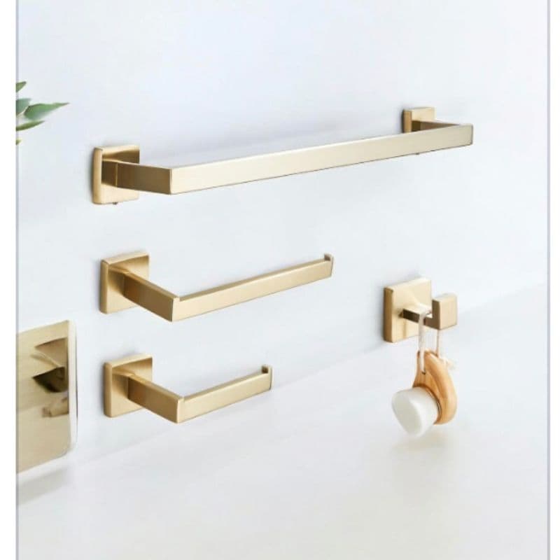 Kit Acessórios Para Banheiro Dourado Escovado Completo 4 Peças Inox 40cm Toalheiro De Banheiro 15439G
