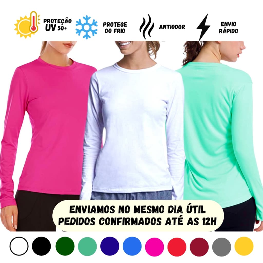 Camisa Feminina Proteção Solar Uv Segunda Pele Térmica Longa