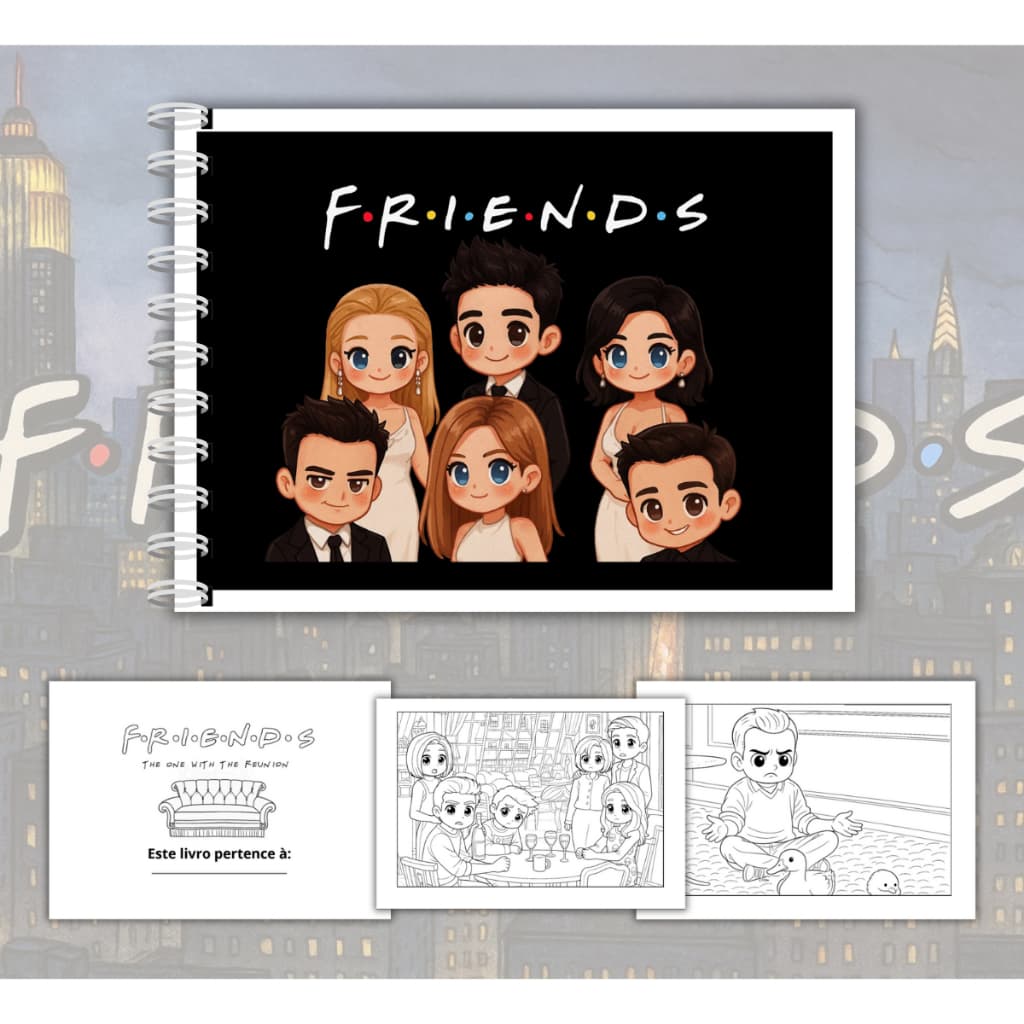Livro para Colorir Inspirado na Série Friends Capa Dura 50 Folhas 180g Acompanha Acetato