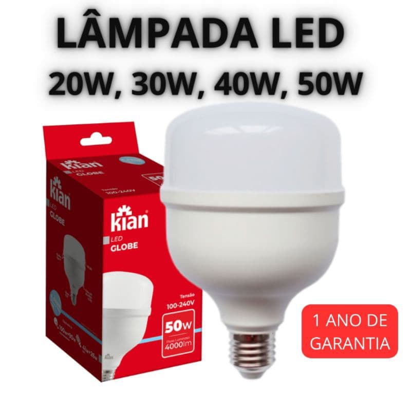 Lâmpadas LED 20, 30, 40, 50W Bivolt Econômica 6500K Branco Frio