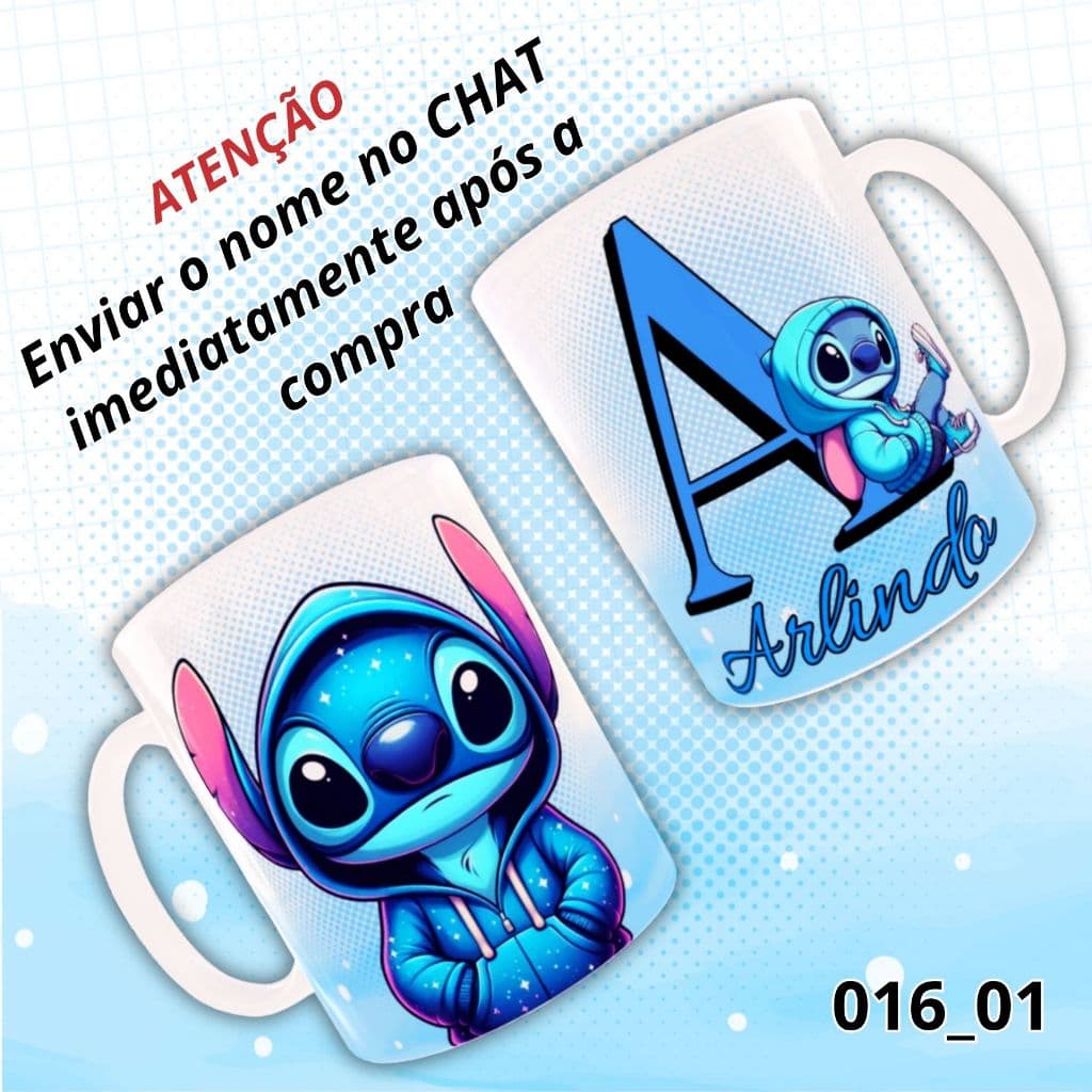 Caneca Personalizada Stitch alfabeto - Porcelana ao