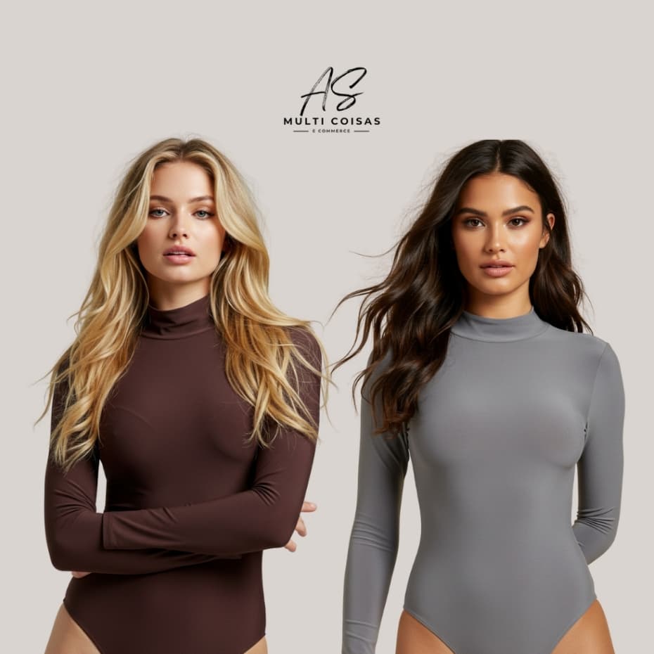Body Gola Alta Kit 2 - Forro Duplo Moda Gringa Confortável Elegante Casual Tecido Suplex