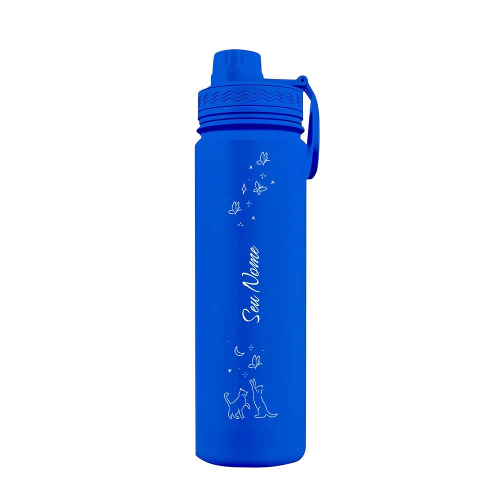 Garrafa Térmica Fresh Personalizada Com Alça Fine Lines Cats & Butterflies Com Nome