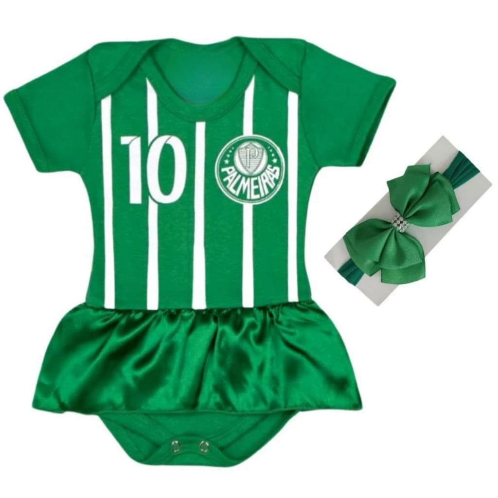 Body Bebê Temático Palmeiras Menina+Laço Mesversario