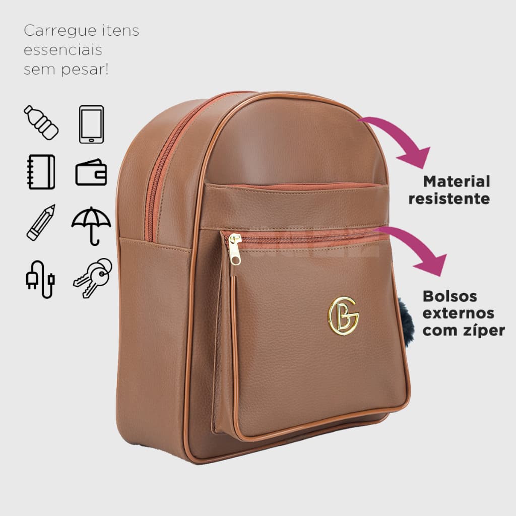 Mochila Feminina de Couro Mochila de Costas Alça Regulavel Cabe Caderno A4 Escola