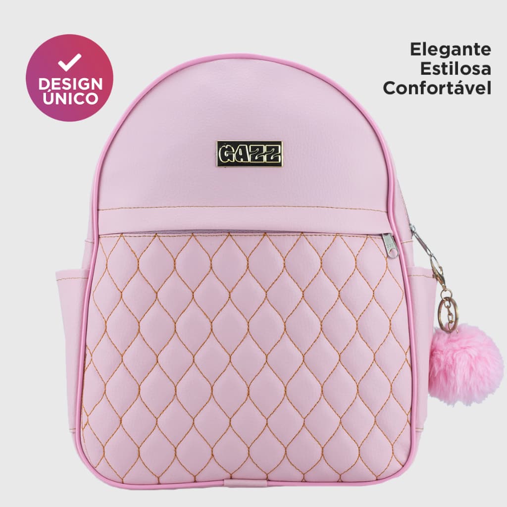 Mochilinha Feminina Pequena Escolar Universitária Media Material Couro Reforçado Barata + Pompom
