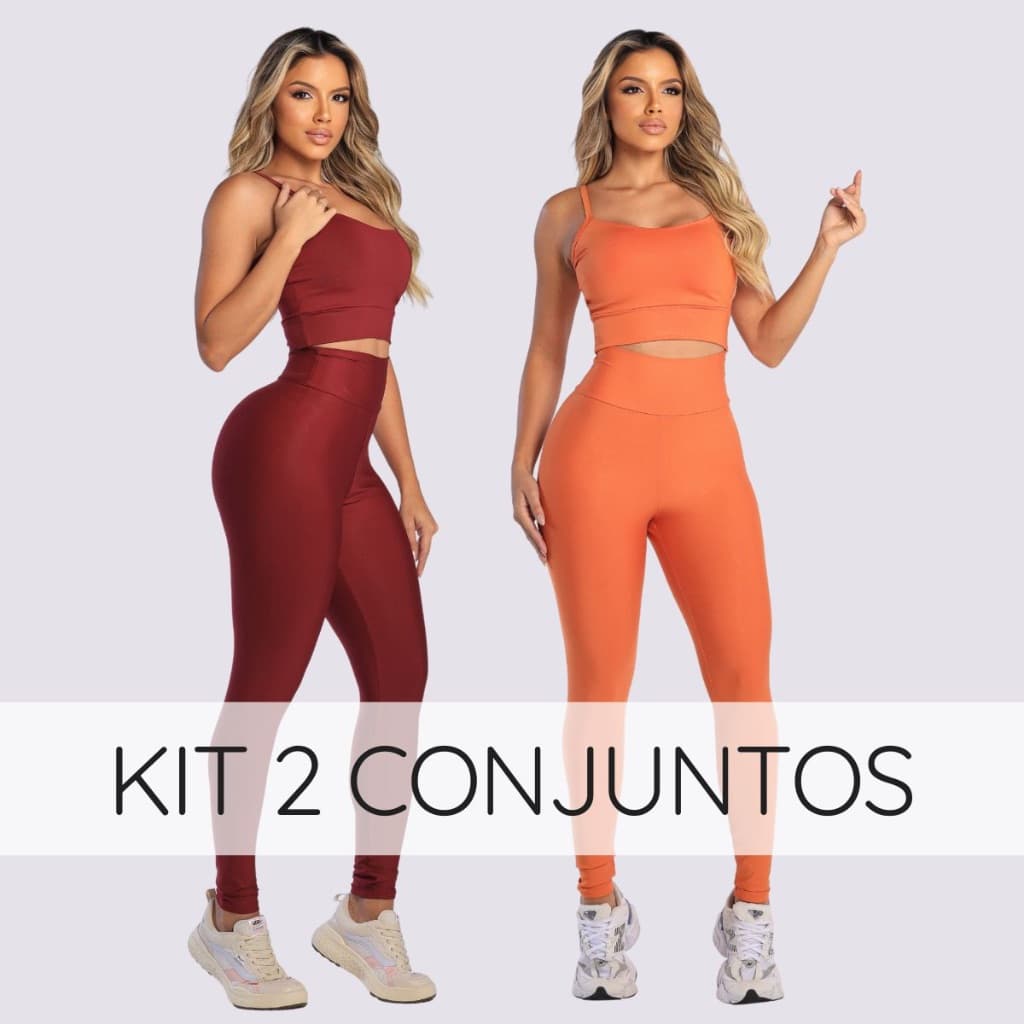 Kit 2 conjuntos calça com top e bojo removível legging feminina cintura alta suplex academia fitness