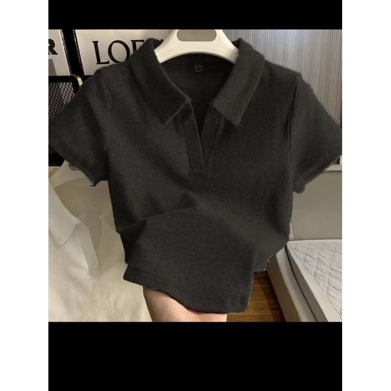 Camisa canelada feminina gola polo