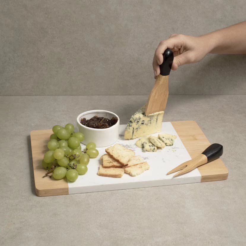 kit Utensílios para Queijo em Bambu + Tábua de Frios( Gamela, petisqueira)