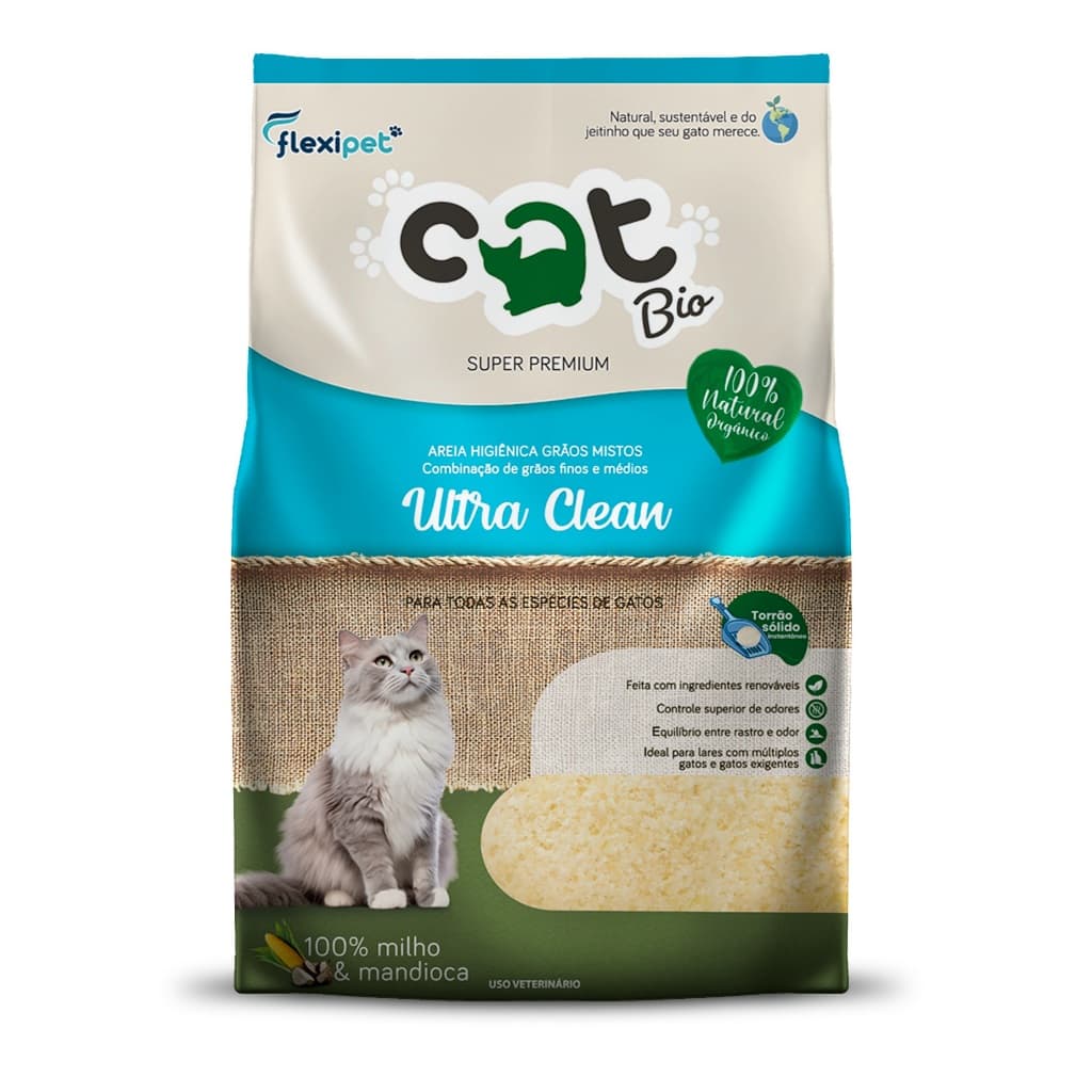 Areia Higiênica Biodegradável para Gatos - Catbio Milho e Mandioca - Ultra Clean - Grãos Mistos