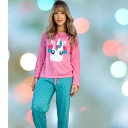 Pijama feminino longo inverno com estampa de unicornio roupa de dormir pijama de algodao roupao de dormir calca de dormi