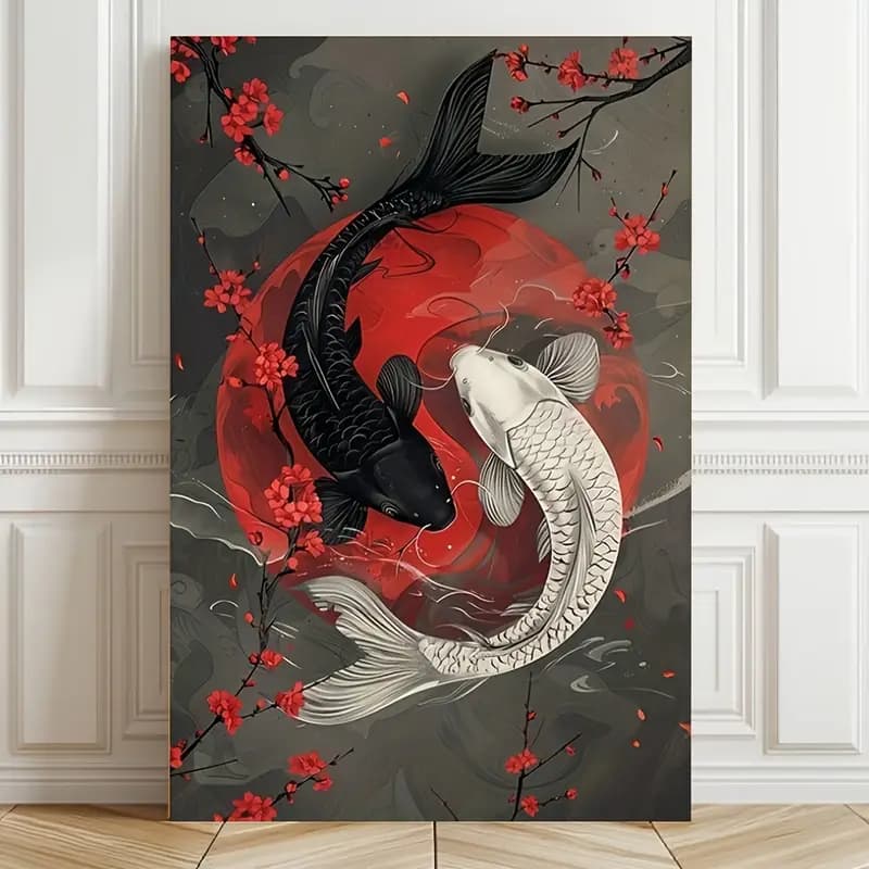 Quadro Decorativo Carpa Ying Yang Arte Japonesa Parede Sala Quarto