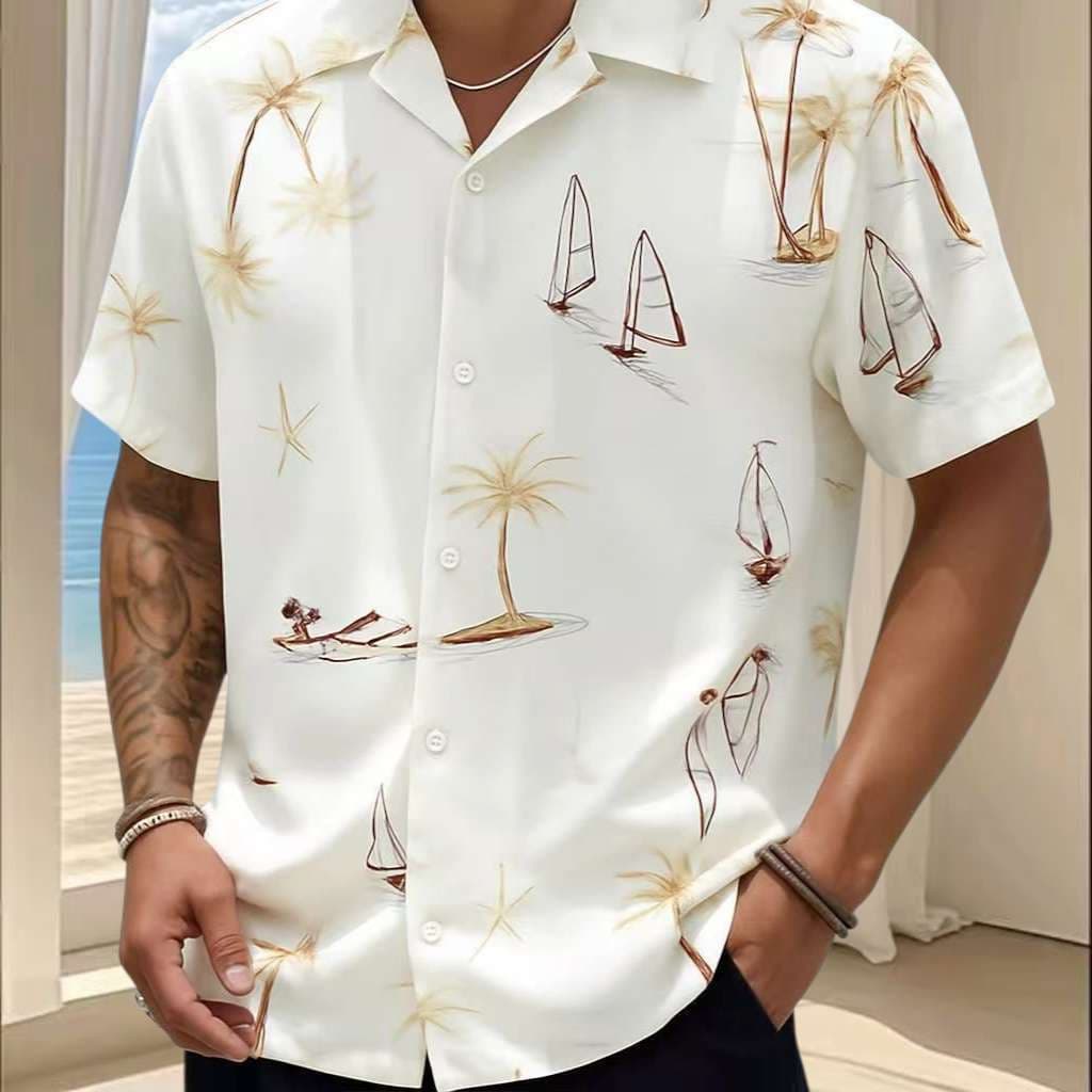 Floral Camisa Havaiana Praia Verão Masculino Manga Curta De Botão Tecido  Viscose