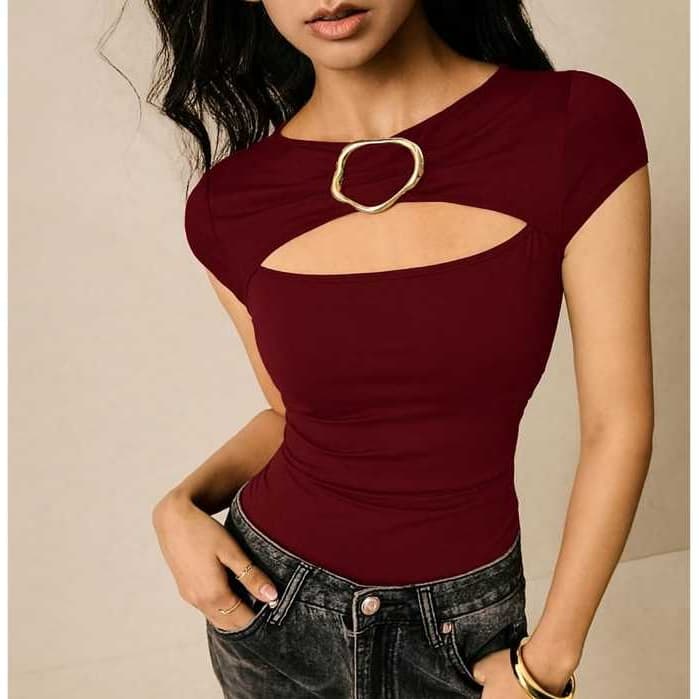 Blusa feminina de fivela orgânica manga curta