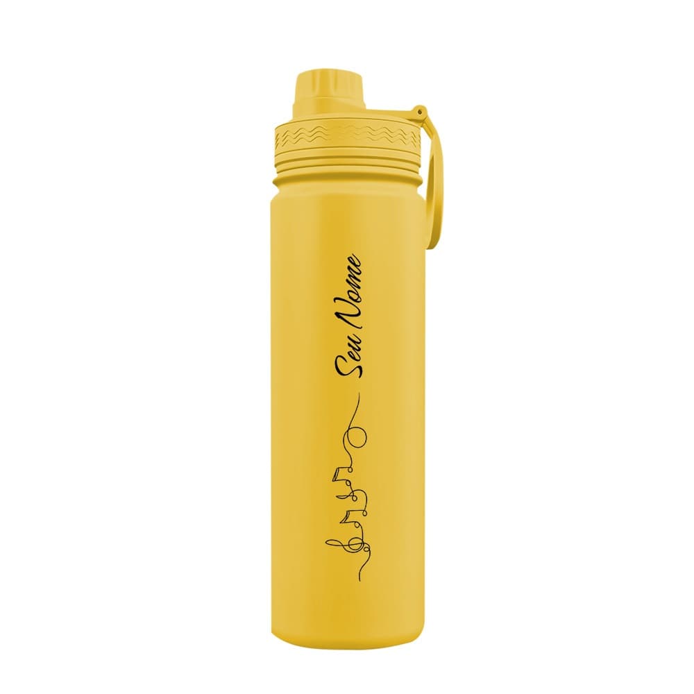 Garrafa Térmica Fresh Personalizada Com Alça Fine Lines Musical Notes Com Nome