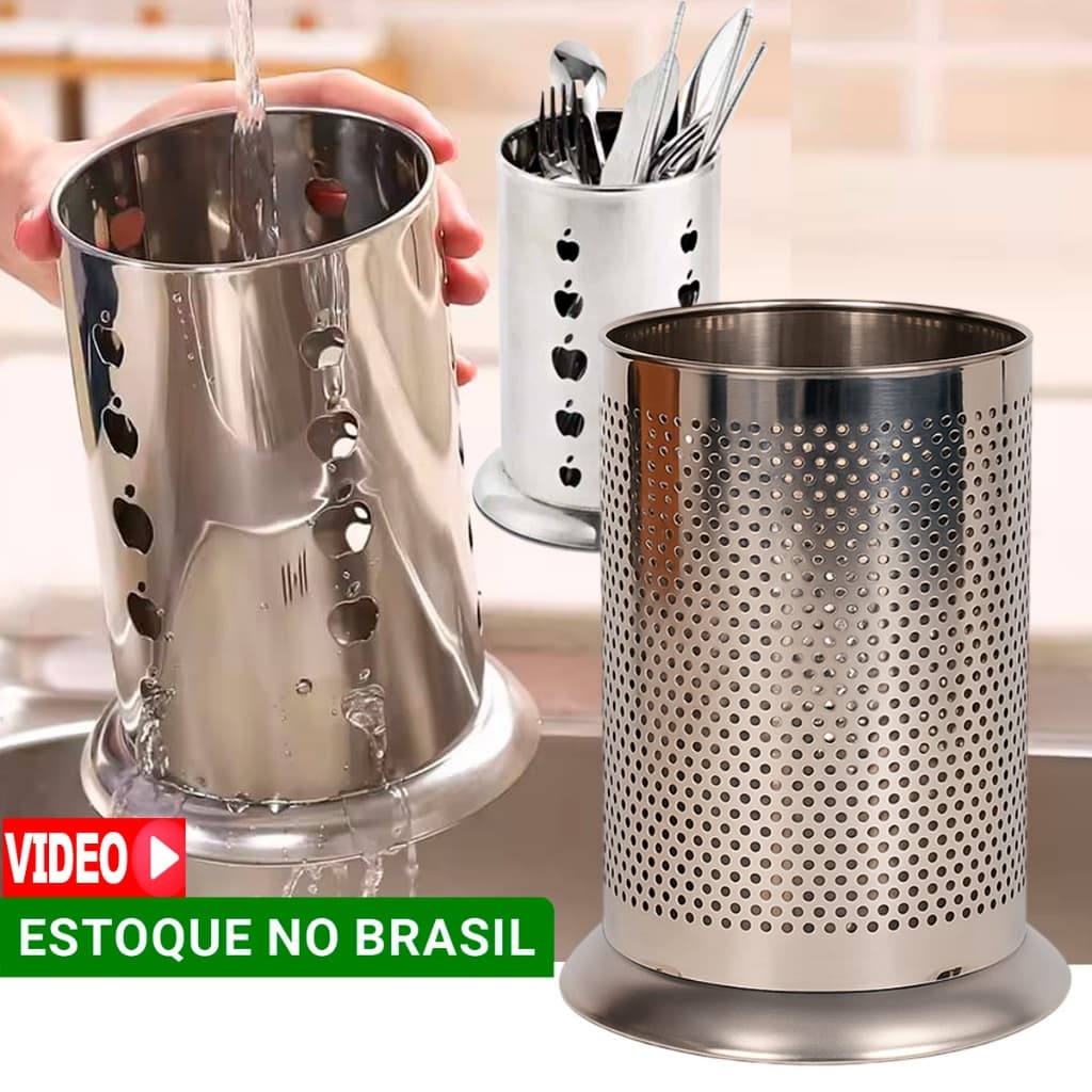 Escorredor De Talheres De inox Redondo Vazado Seca Talher Prático e Durável Design Compacto unidade