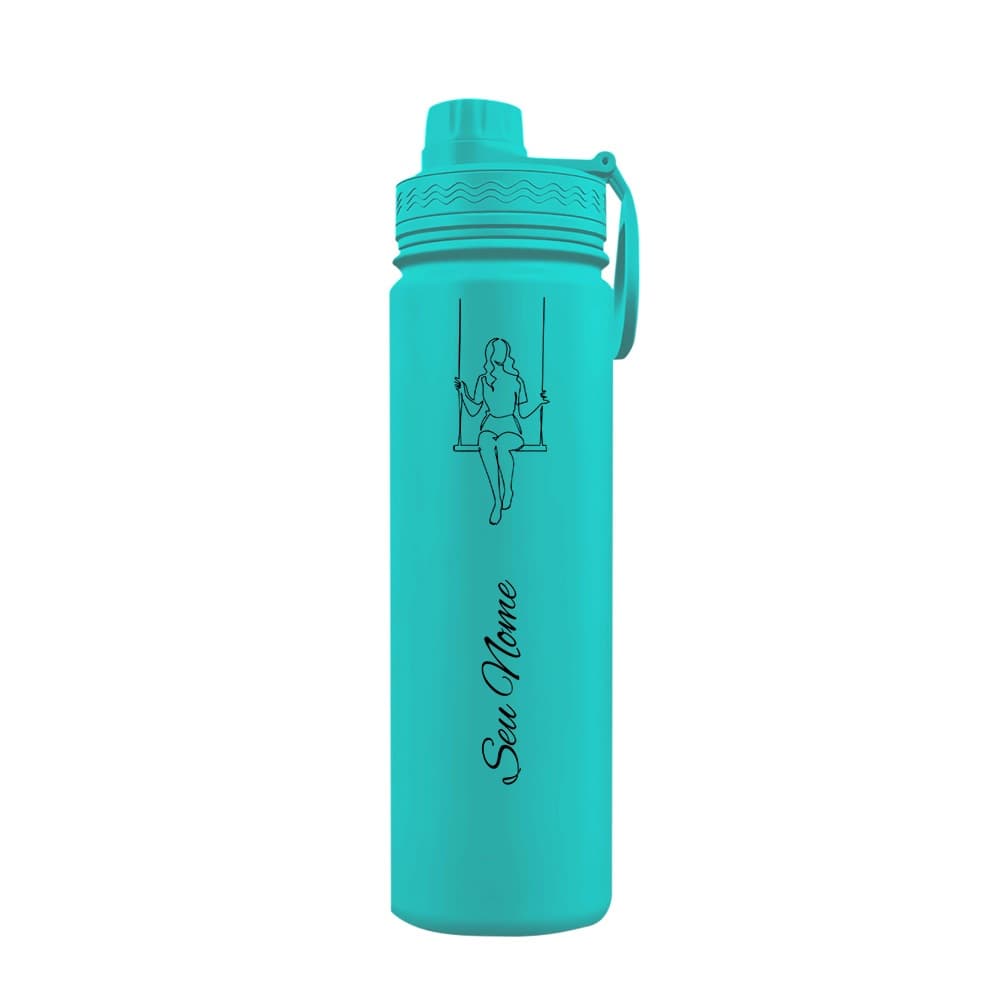 Garrafa Térmica Fresh Personalizada Com Alça Fine Lines Girl on Swing Com Nome