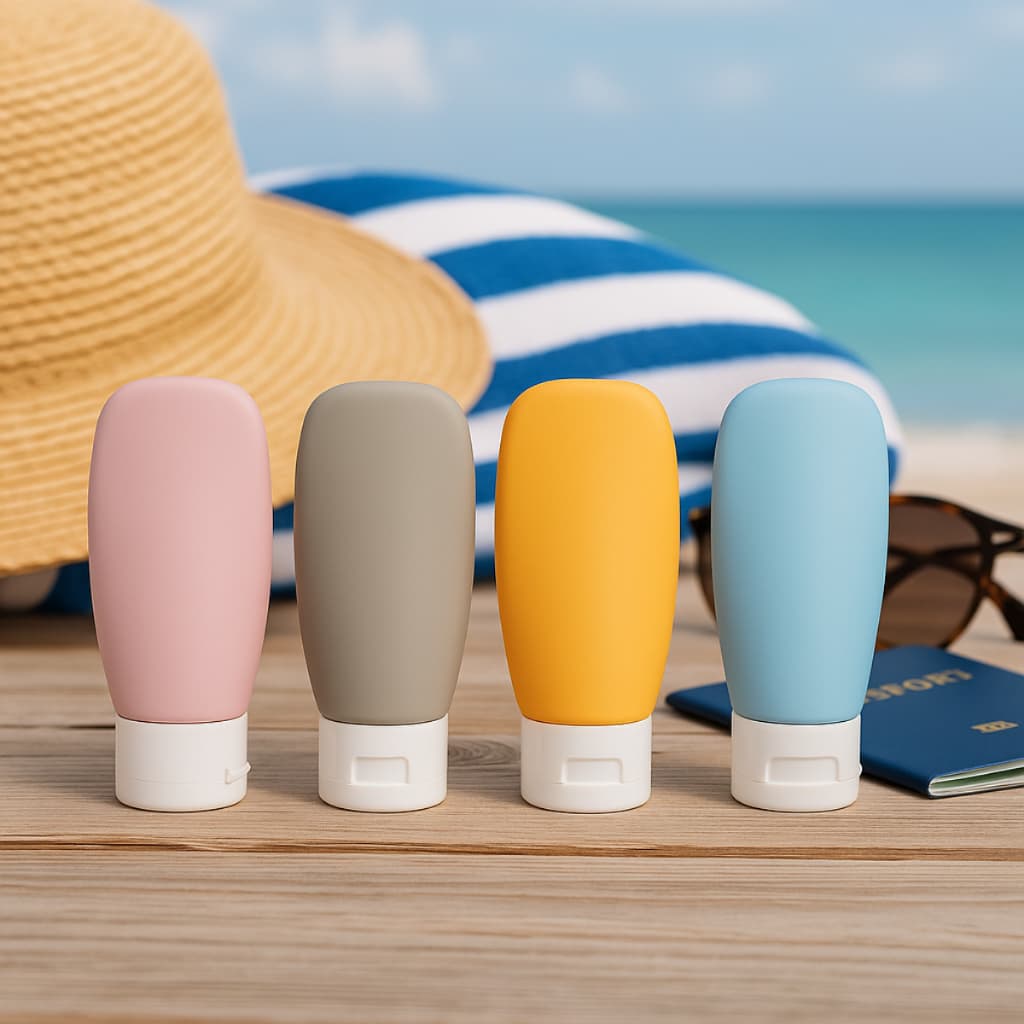 KIT 4 Frasco de viagem para cosméticos Portátil Reutilizável Cabe Mala de Mão Avião Bagagem