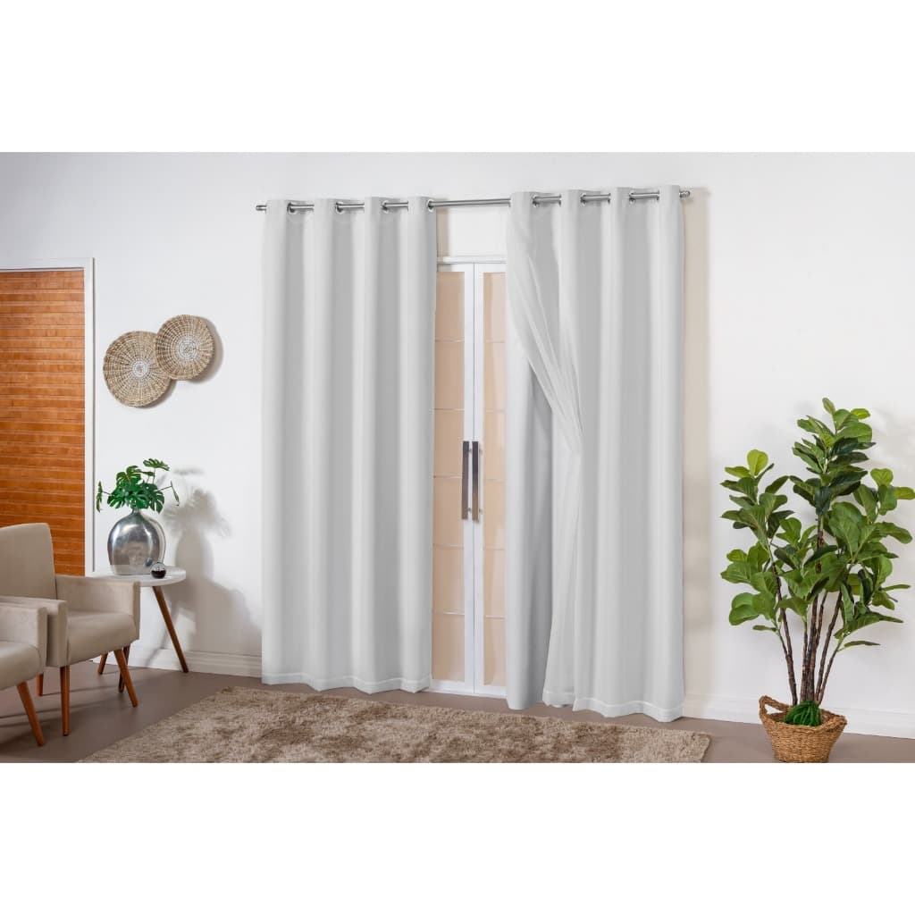 Cortina Blackout PVC com Voil 2,80x2,30 voal liso branco ilhos/varão