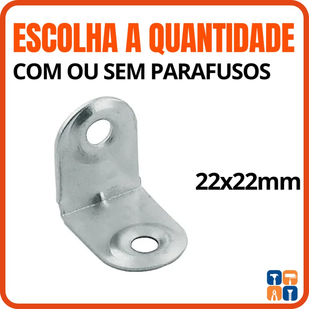 Cantoneira para Móveis Madeira 2 Furos Cadeirinha Mini Zincada com Parafusos Kit Cantoneiras 22x22
