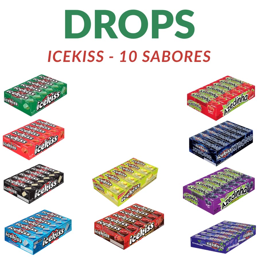 Drops IceKiss – Caixa com 12 Uni | 10 Sabores