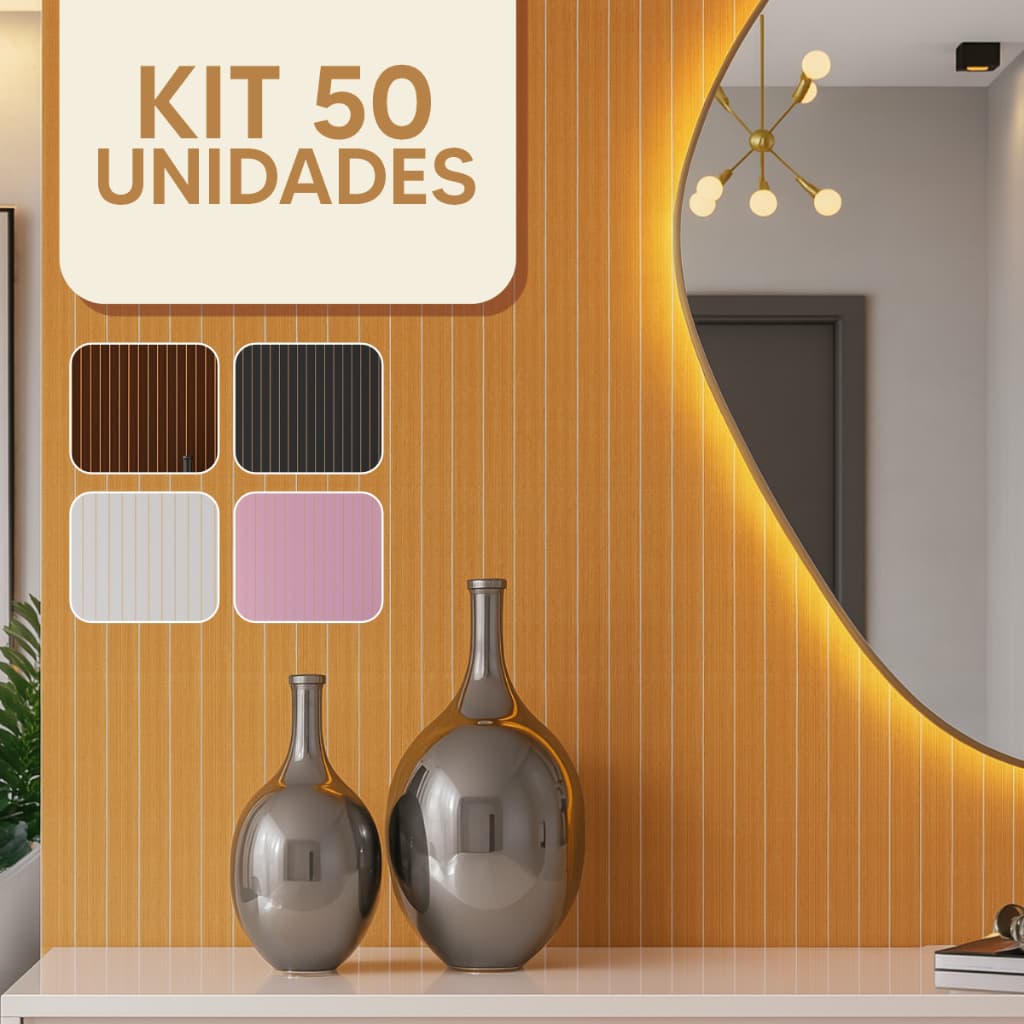 Kit 50 Revestimentos Ripados Placa Painel decorativo MDF 45x11 cm