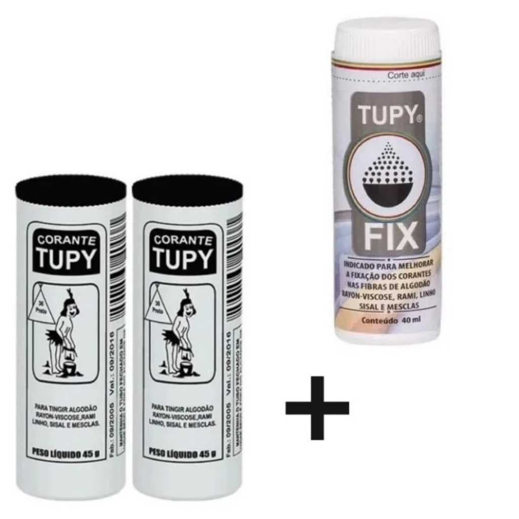 KIT LINHA TUPY 2 CORANTES PRETO + 1 FIXADOR TUPY FIX PARA TINGIR ROUPA CALÇA JEANS
