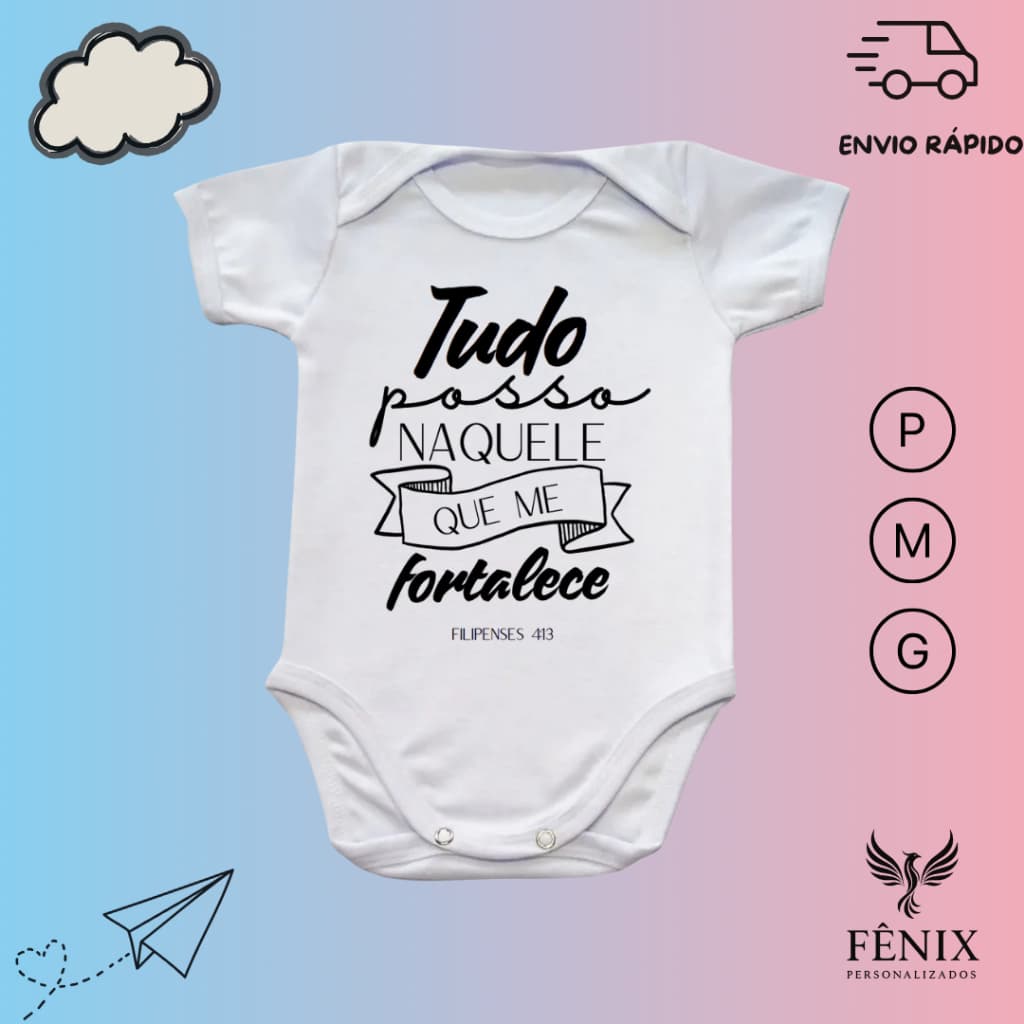 Body De Bebê Personalizado Religioso Infantil Igreja Cristão Tudo Posso Naquele Que Me Fortalece