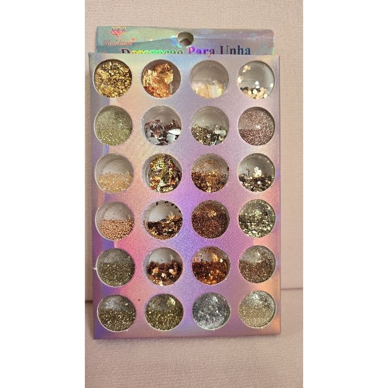 Kit 72 decorações de unhas diversas gliter pedraria folha de ouro nail art