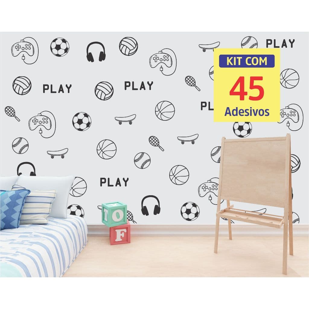 Adesivo de Parede Infantil Games Bolas Skate Individuais Papel de Parede Auto Colante Adesivos