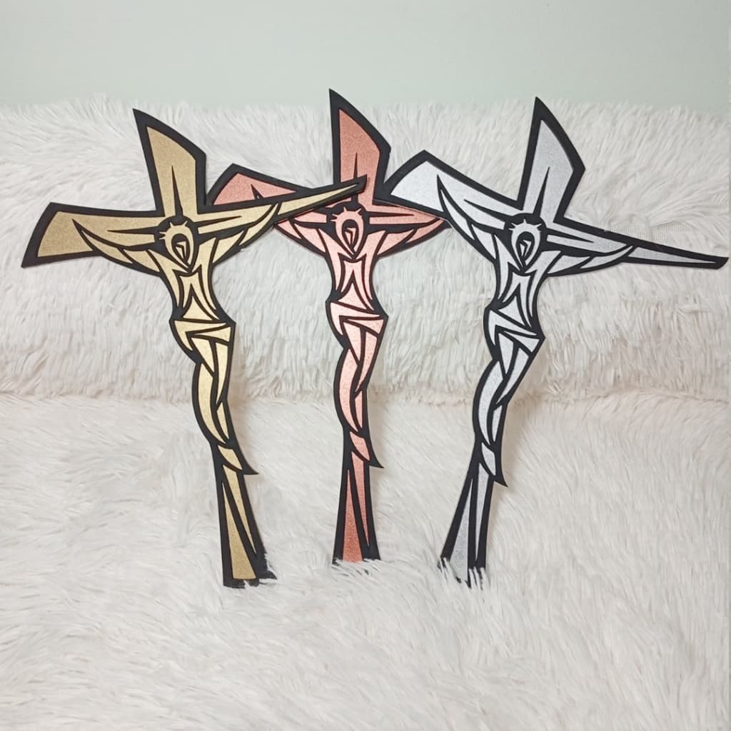 Decoração Cruz Crucifixo De Madeira MDF Parede Jesus Fé Católico Religioso Dourado Prata Rose Gold