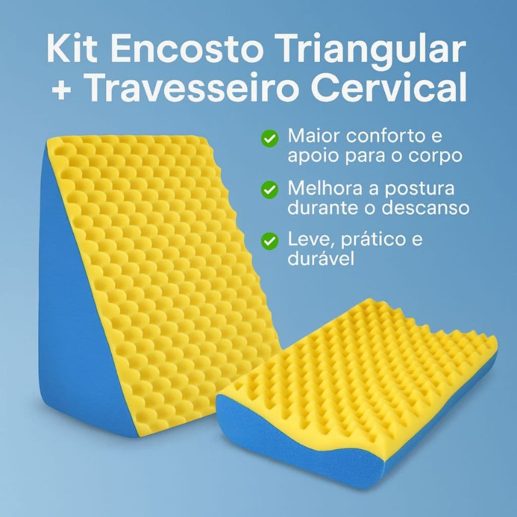 Kit Encosto Triangular + Travesseiro Cervical Espuma Conforto Dor nas Costas e Lombar