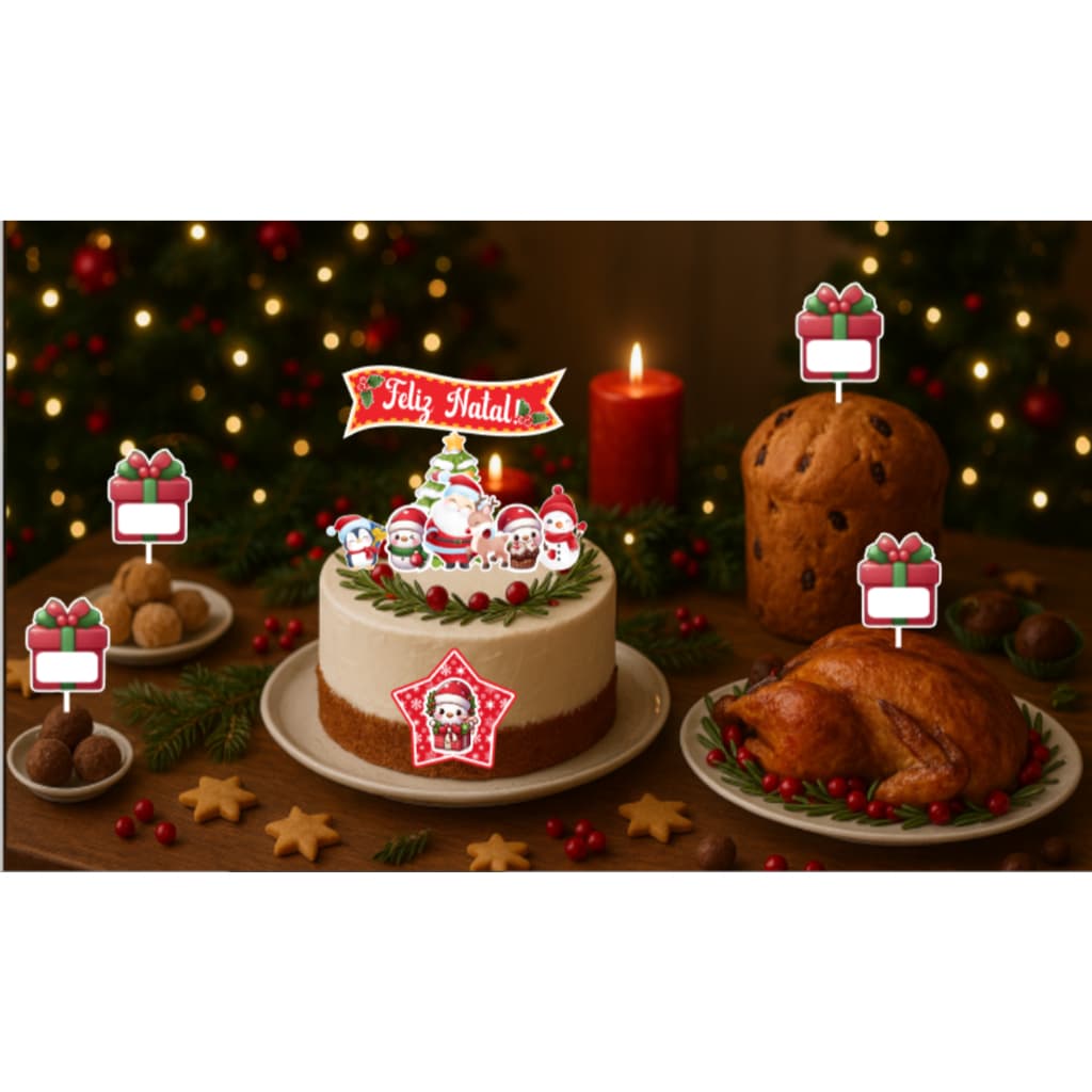 Kit Natalino/ Topo de bolo Natal/ Kit com 5 plaquinhas natalinas