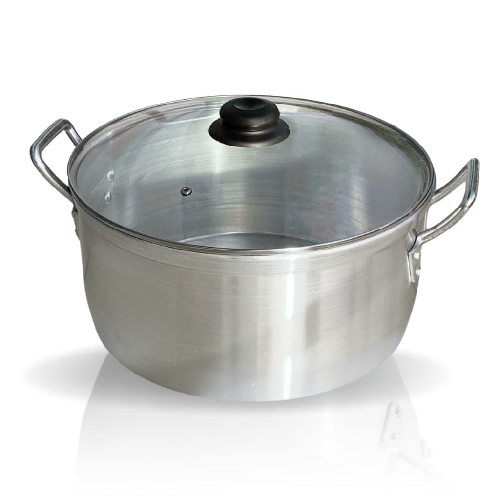 Panela Caçarola Alumínio Grande 32 Cm Hotel Feijoada Alumínios Portela Com Tampa de Vidro