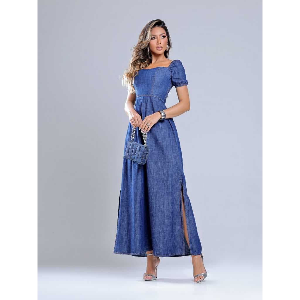 Vestido Longo Jeans com Fendas Laterais Estilo e Conforto
