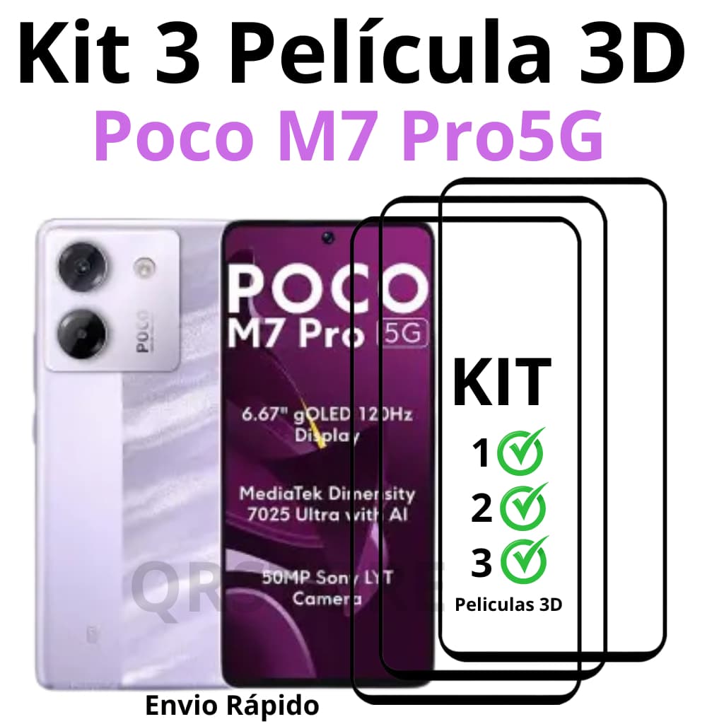 Kit Película 3D para Poco M7 Pro 5G - Brinde Kit limpeza