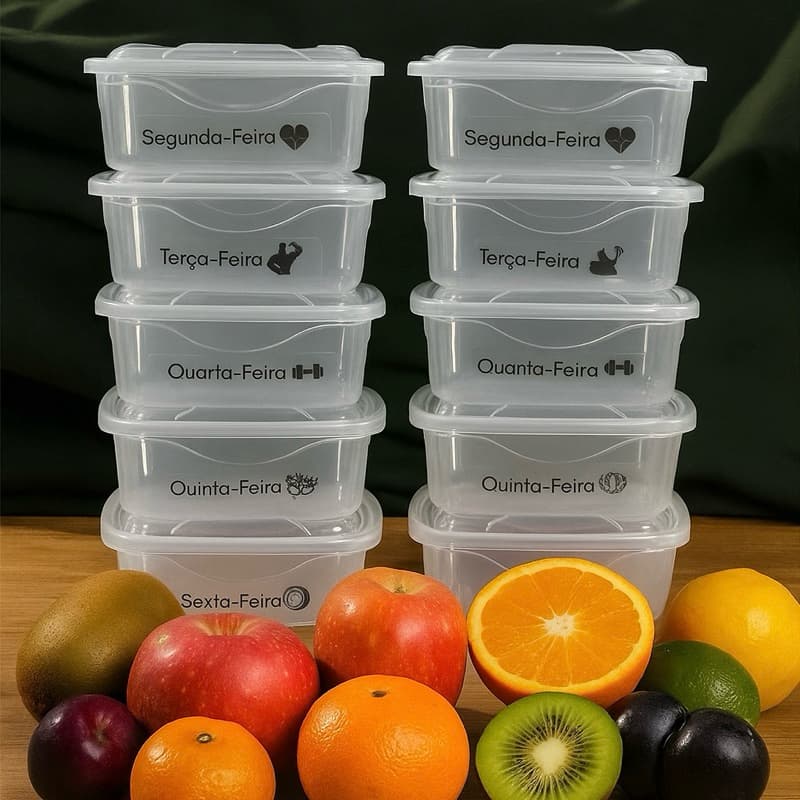 Kit 10 marmitas para semana de academia de plastico e tampa trasparente 800ml