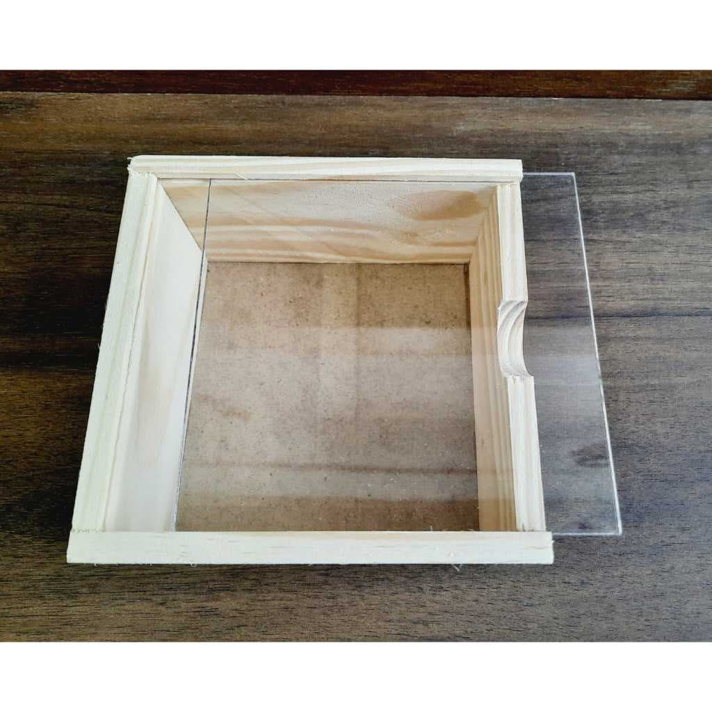 KIT 10un - Caixa Alabama 20x20x9,5cm - em madeira pinus com tampa transparente