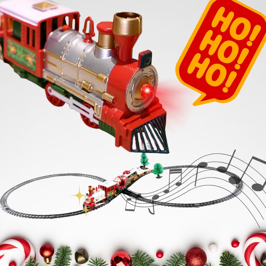 Trenzinho Elétrico Natalino Ferrorama Decoração com Música de Natal HoHoHo Merry Christmas Lindo e Encantador