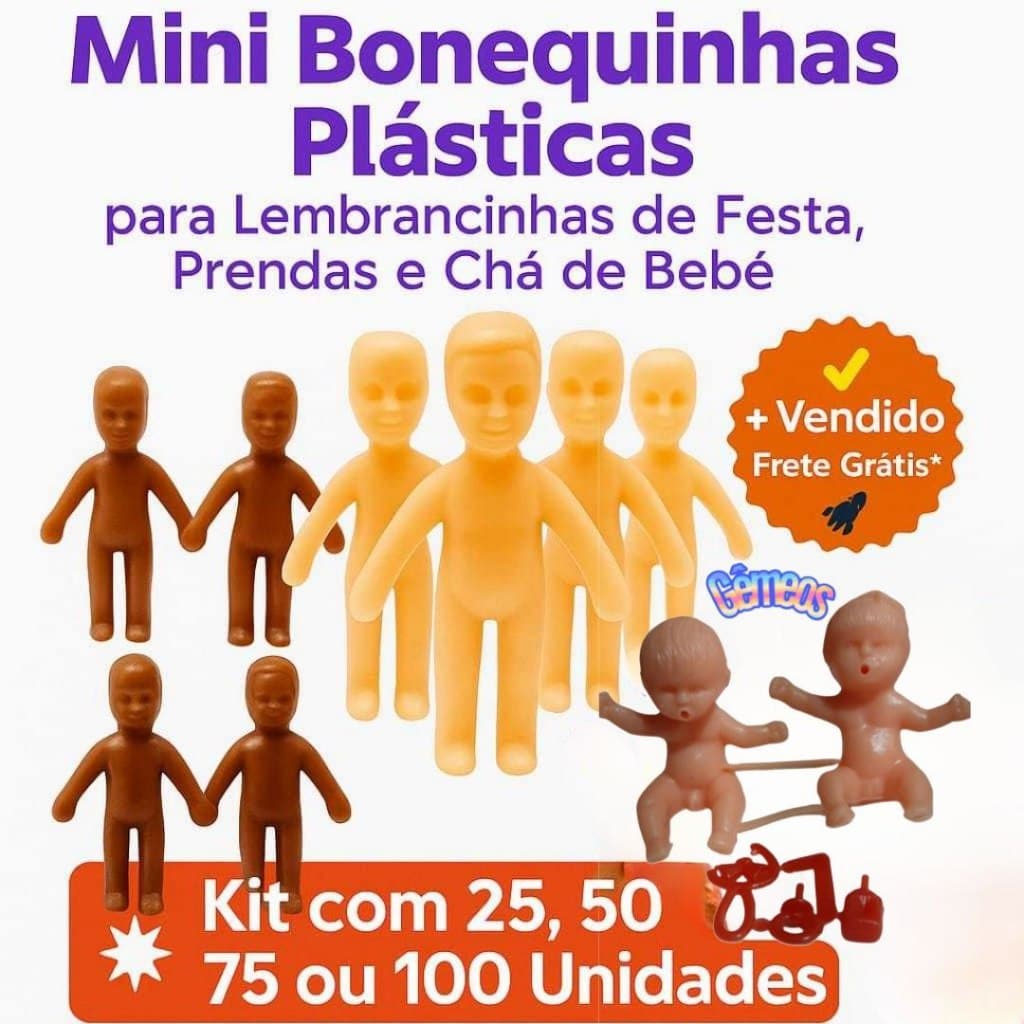 Mini Bonequinhos Maquete Bonequinhas Plásticas para Lembrancinhas de Festa, Prendas e Chá de Bebê