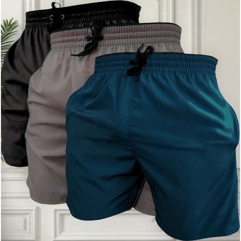 KIT 3 short bermudas tactel elastano masculino moda praia treino academia secagem 2 bolsoa lateral