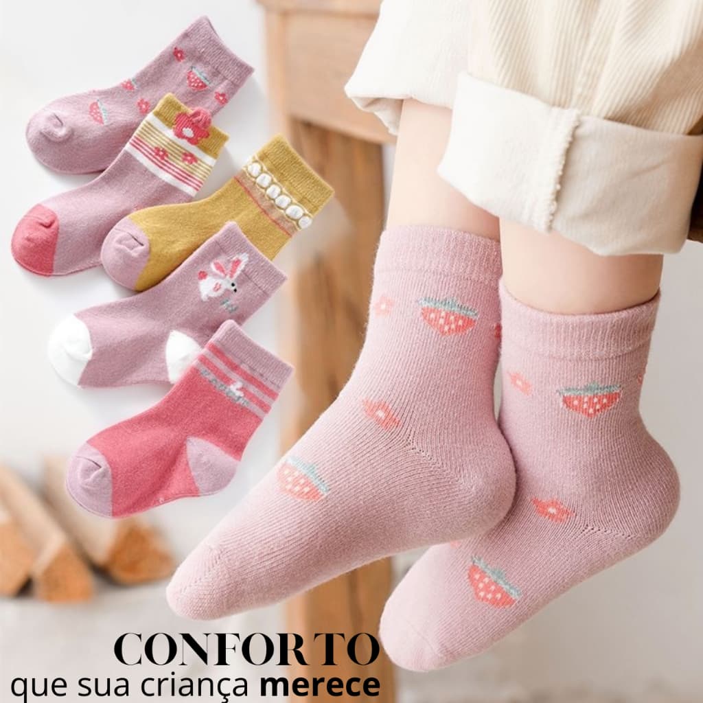 Kit 12 pares Meia infantil feminina menina confortavel estampadas variadas