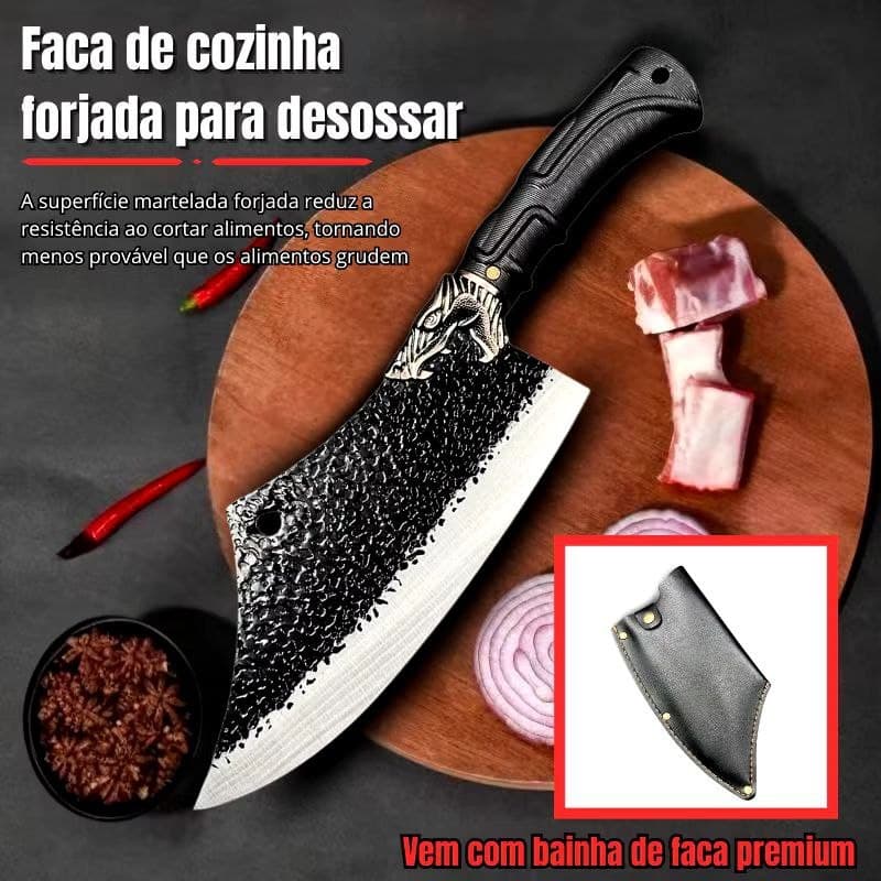 Faca Cutelo Forjado Rustico 29cm Camping Chefe de Cozinha