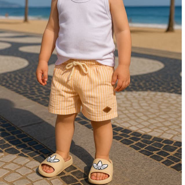 Bermuda shorts leve masculina infantil confortável listrada | Bermuda listras laranja
